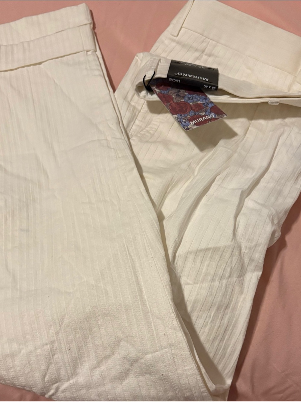 Murano Cream Men's Dress Pants with Subtle Pinstripe